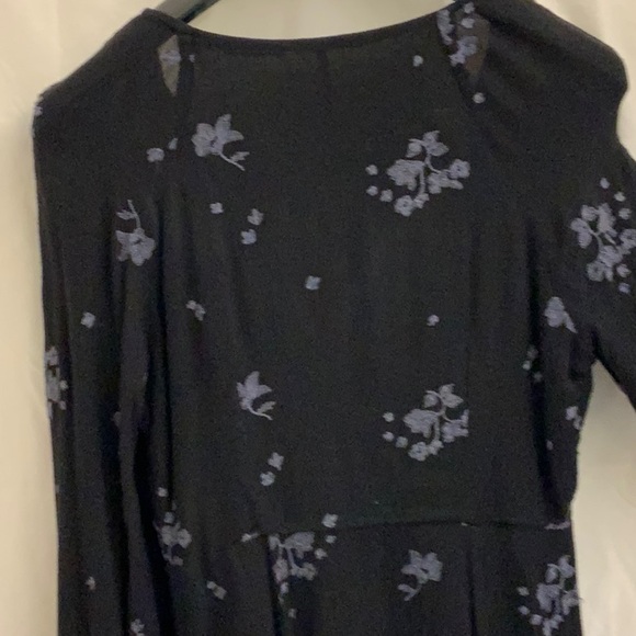 Free People Black with Light Blue Embroidery Bell-Sleeved Billowy Tunic - Picture 8 of 12